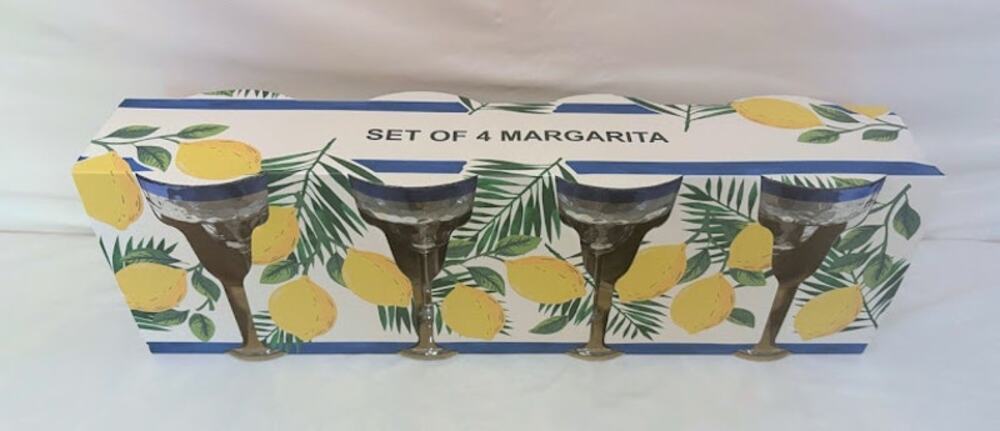 Set of 4 Blue Ring Top Margarita Cups